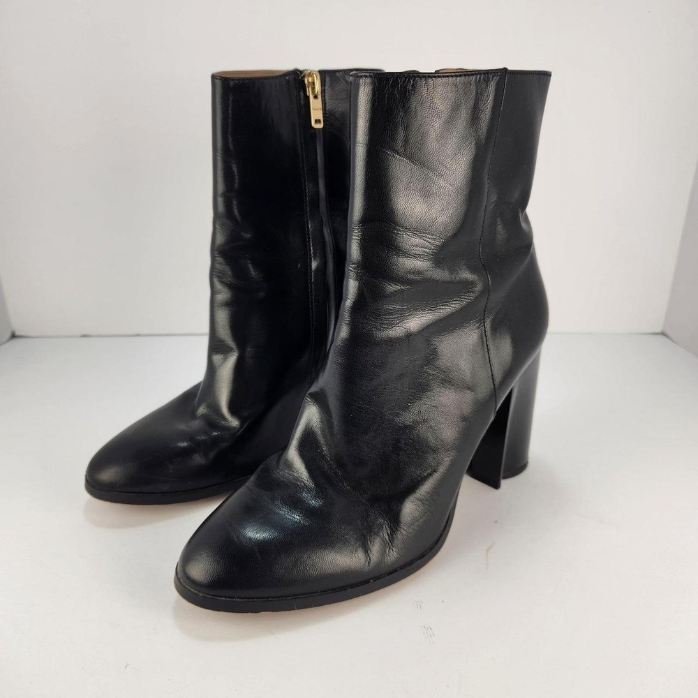Coach Black Leather Ankle Boots Block Heel Round Toe Women's Size 8.5B Booties